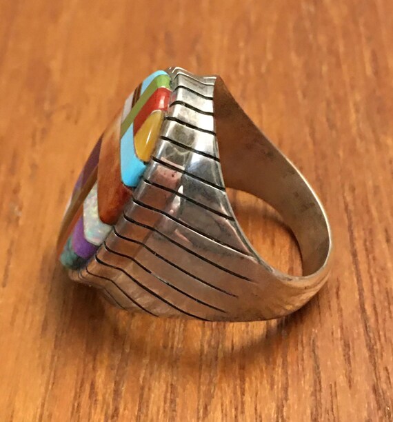 Native Sterling Silver Stone INLAY  Ring Patchwor… - image 7