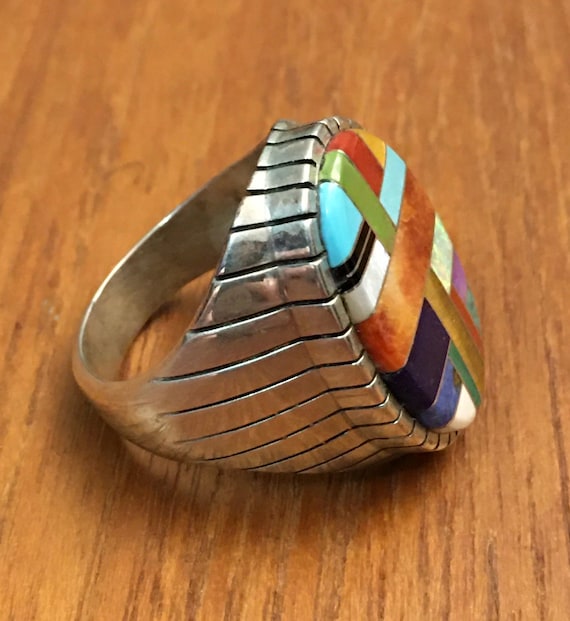 Native Sterling Silver Stone INLAY  Ring Patchwor… - image 4