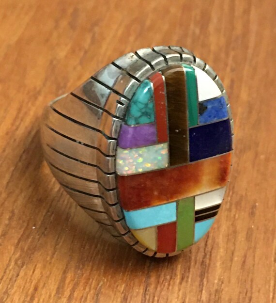 Native Sterling Silver Stone INLAY  Ring Patchwor… - image 9