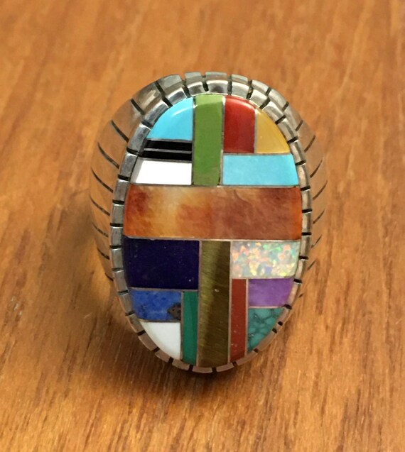 Native Sterling Silver Stone INLAY  Ring Patchwor… - image 10