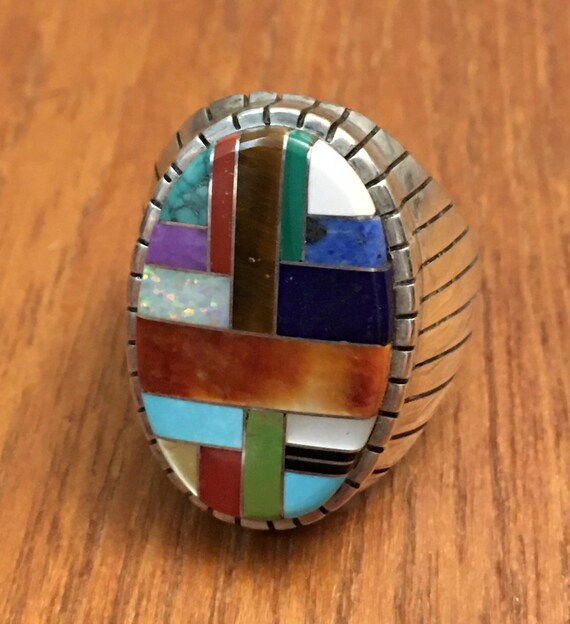Native Sterling Silver Stone INLAY  Ring Patchwor… - image 8