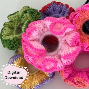 Beginner friendly colourful crochet scrunchie pattern - digital download