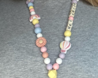 Personalised Beaded pastel rainbow Lanyard for Teachers, Nurses, Doctors nursery nurse- Stylish Teacher Gift - Thank you gift - New Job Gift