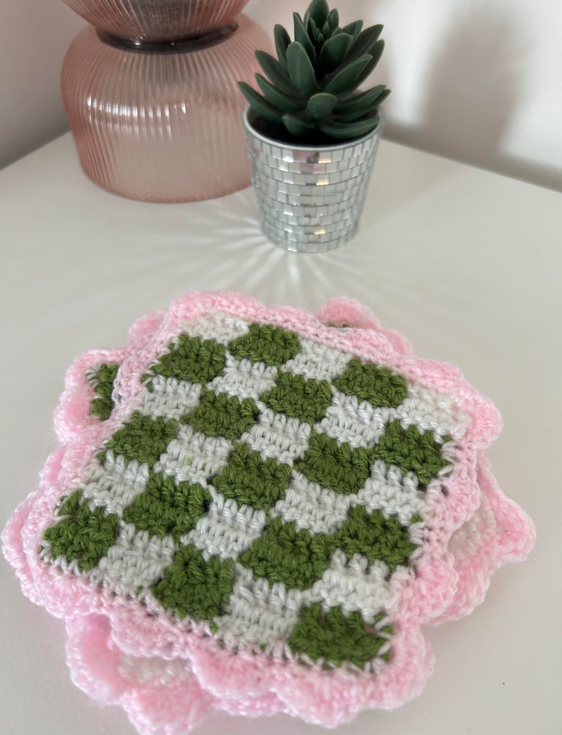 Crochet coaster set,  y2k style, checkerboard, 00's, home decor, handmade gift