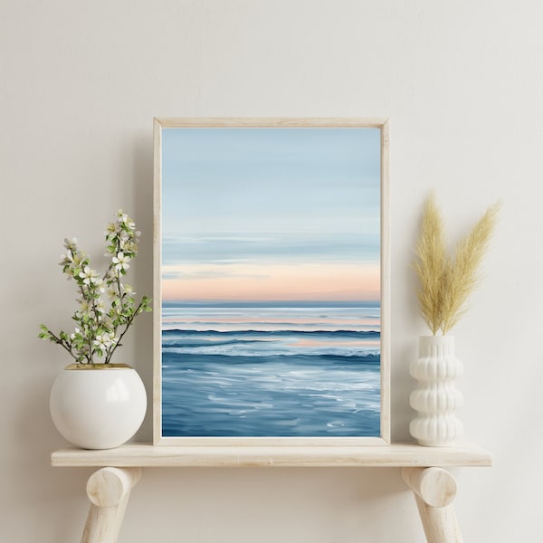 Gentle Sea Waves Pastel Sunset Travel Digital Print