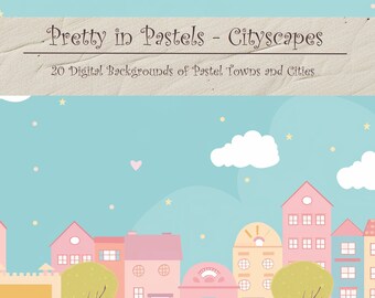 Pastel Towns Digital Paper Bundle, Abstract Spring Backgrounds, PNG, Digital Files, Rainbow, Instagram, POD, Commercial Use, Easy Download