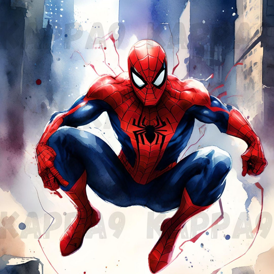 Superhero Spiderman Watercolor Poster Marvel Gift Printable Art