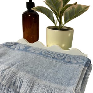 Vintage Cannon Monticello Blue Bath Towel with Fringe Made in the USA