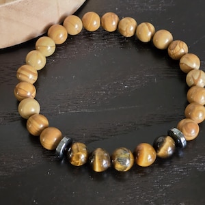 Wood Jasper, Tigers Eye, Hematite, 8mm, gemstone bracelet, gemstone jewellery, beaded bracelet