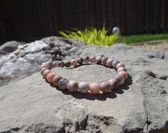 Pink Zebra Jasper Bracelet, Gemstone Beaded Stacking Bracelet