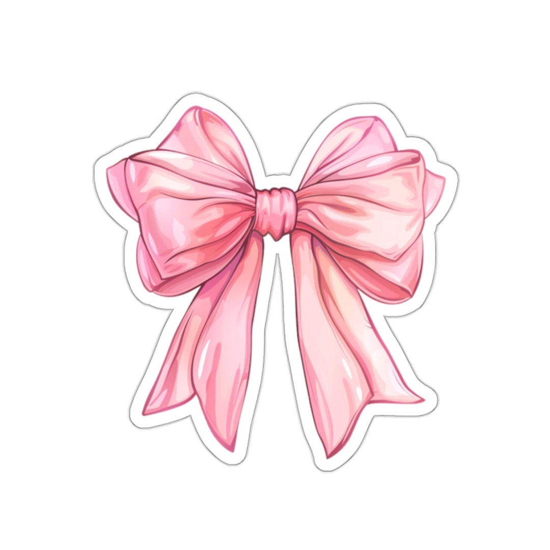 Pink Bow Watercolor Sticker, Vinyl Durable Sticker, Girly Coquette