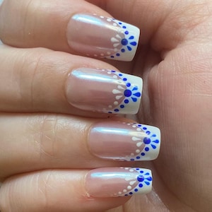 Coastal Frenchie - custom hand painted chrome French tip gel press on nails