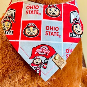 Ohio State Dog Bandana – Buckeye Pet Scarf – Handmade Red College Football Dog Accessory
