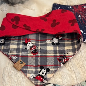 Disney Inspired Dog Bandana, Reversible, Tie-on Pet Bandana, Cute Dog Accessory, Dog Outfit, Gift Dog Lovers, Mickey Minnie Mouse Fabric