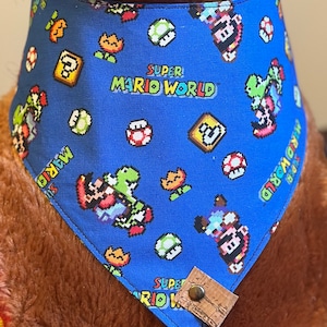 Super Mario Dog Bandana – Handmade Gaming Tie-On Pet Scarf – Mario Themed Dog Accessory