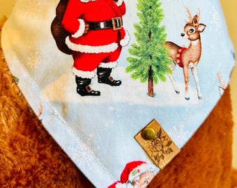 Christmas Dog Bandana: Santa, Snowmen & Rudolph - Handmade Holiday Scarf