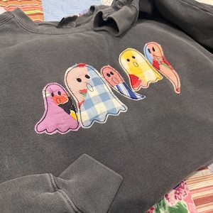 Ghost Applique Sweatshirt: Halloween Patchwork Shirt