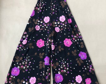 Mono acampanado vintage de los años 70 y 80, talla XS, pantalones acampanados con estampado floral de flores, pierna ancha, mono de una pieza en negro y rosa