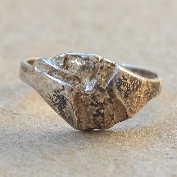 Mid-Century Brutalist Ring, Solid 925 Sterling Si… - image 1