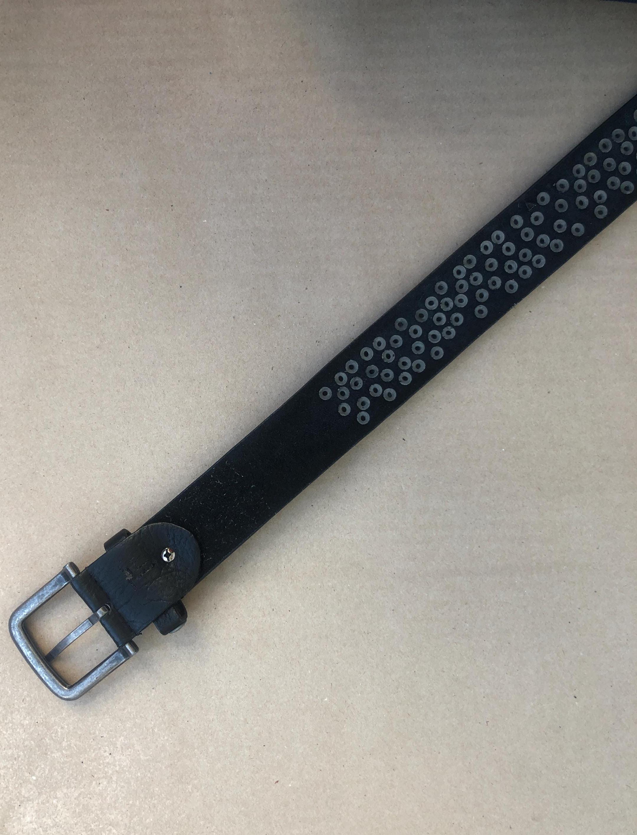 Studded, Black Faux Leather Belt. Length, Buckle - Mid Hole, 86.5 