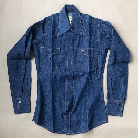 Lee × Ameri Vintage DENIM SHIRT Vintage Lee Western Shirt Size S 70s Deadstock Jeans Made in