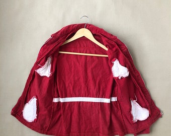 Vintage 60s / 70s Red Corduroy Jacket, Size S. Cotton, Zip Pockets