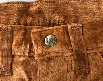 Vintage 60s 70s Kids Size 12 Velvet Pants by Lee Leens Brown
