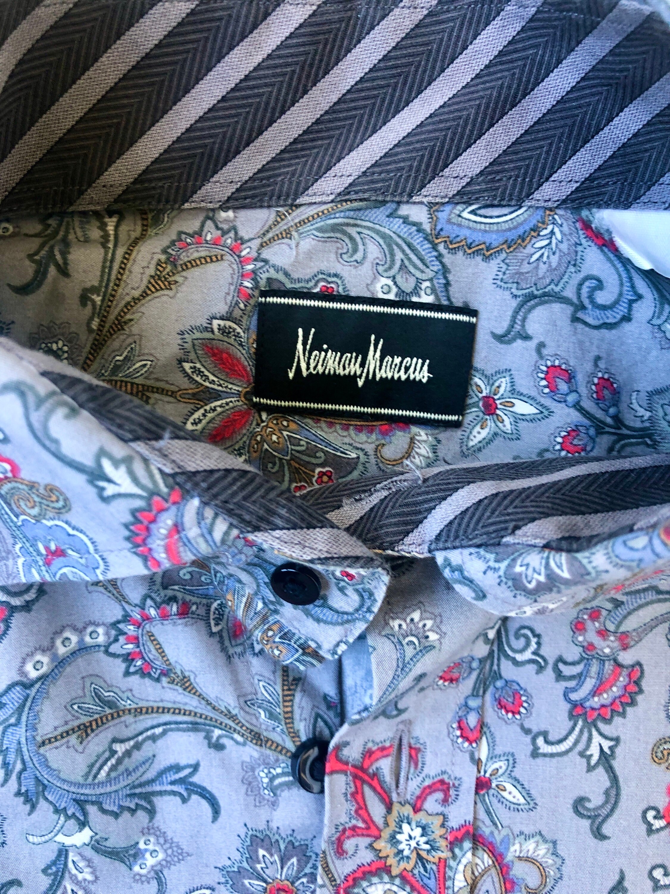 neiman marcus brand dress shirt Vintage Neiman Marcus Crazy Pattern Jacquard Woven Shirt