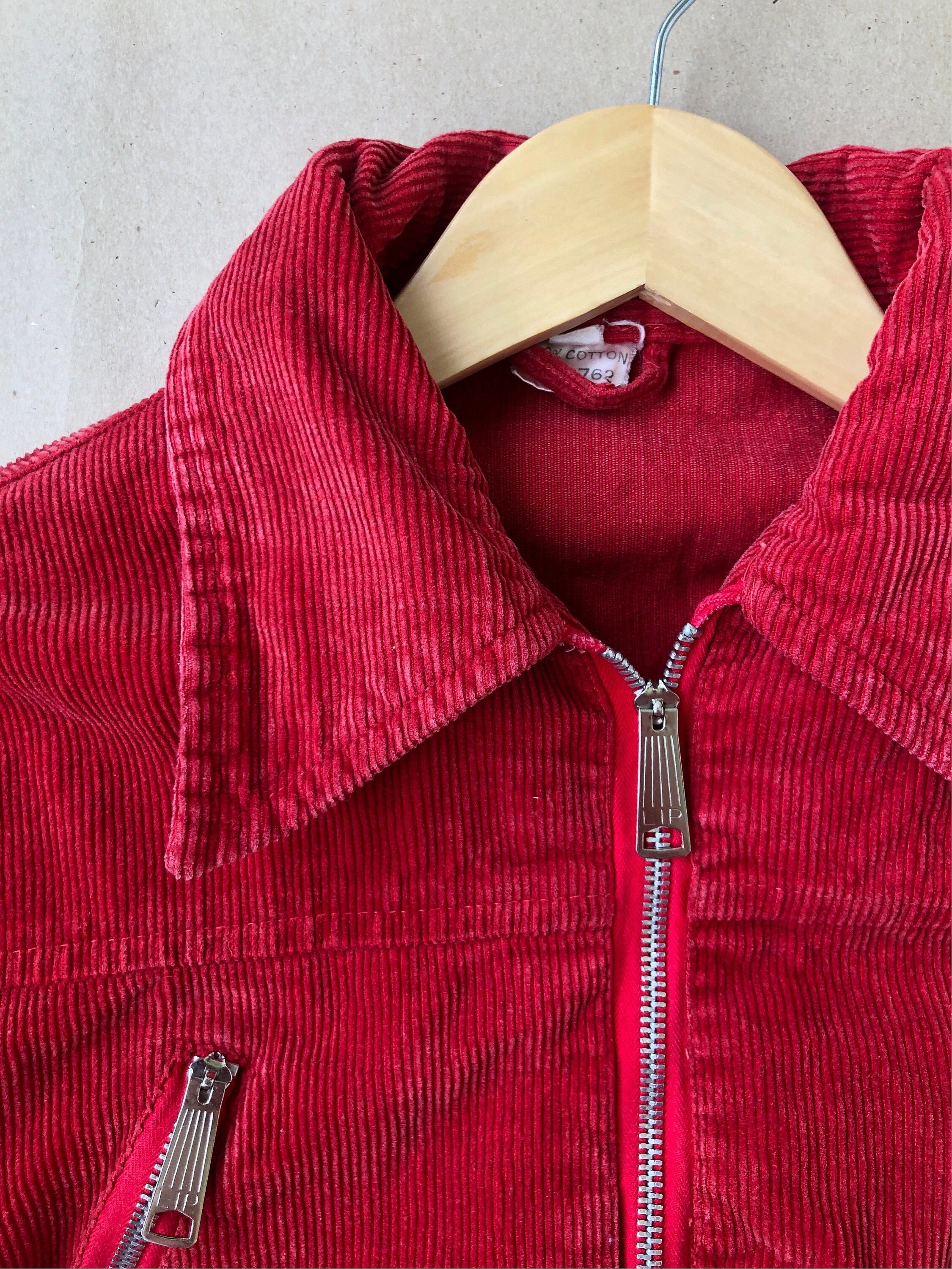 Vintage 60s / 70s Red Corduroy Jacket, Size S. Cotton, Zip Pockets