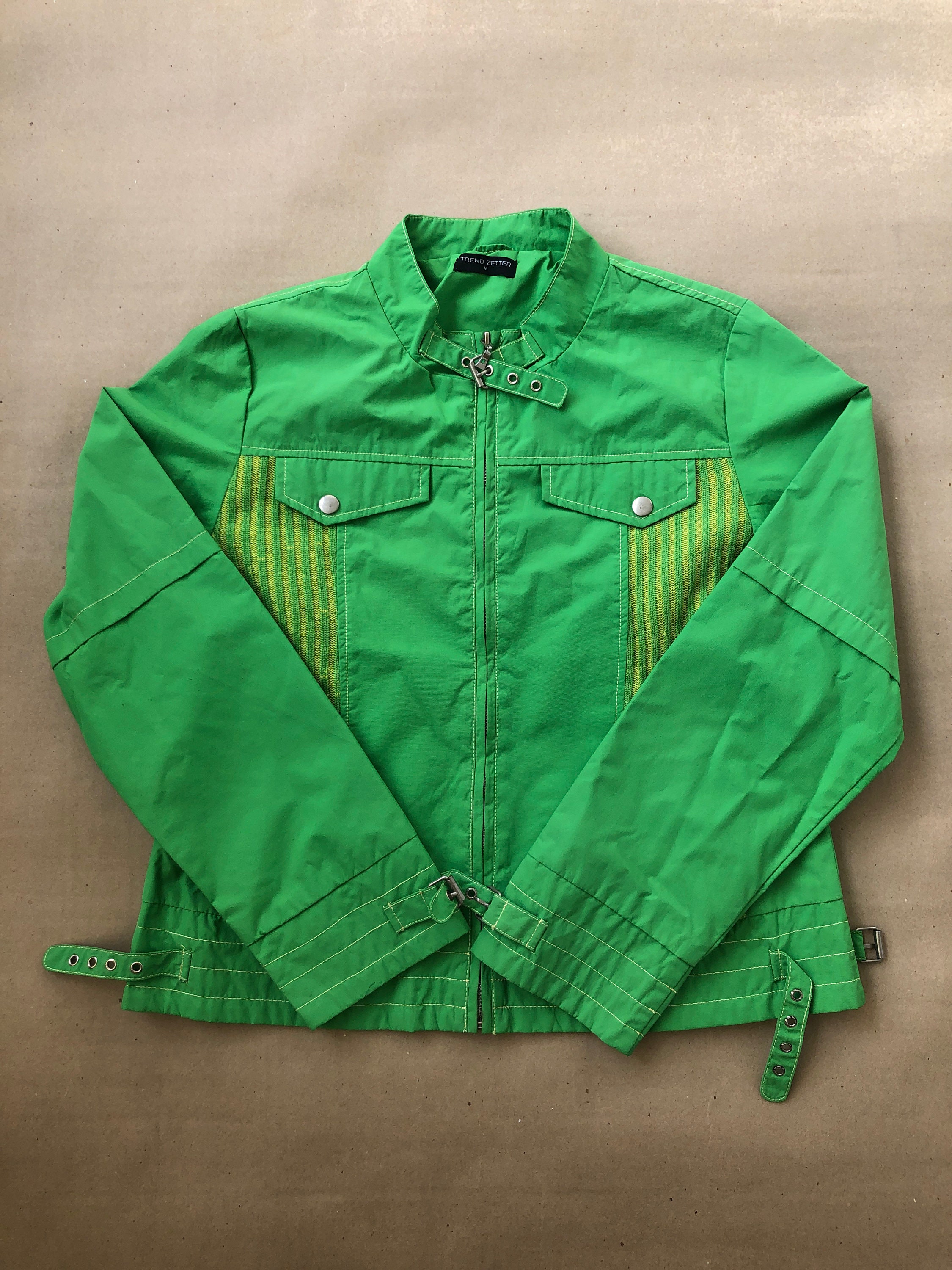 2000's Bright Green Jacket With Buckles and Yelllow Details