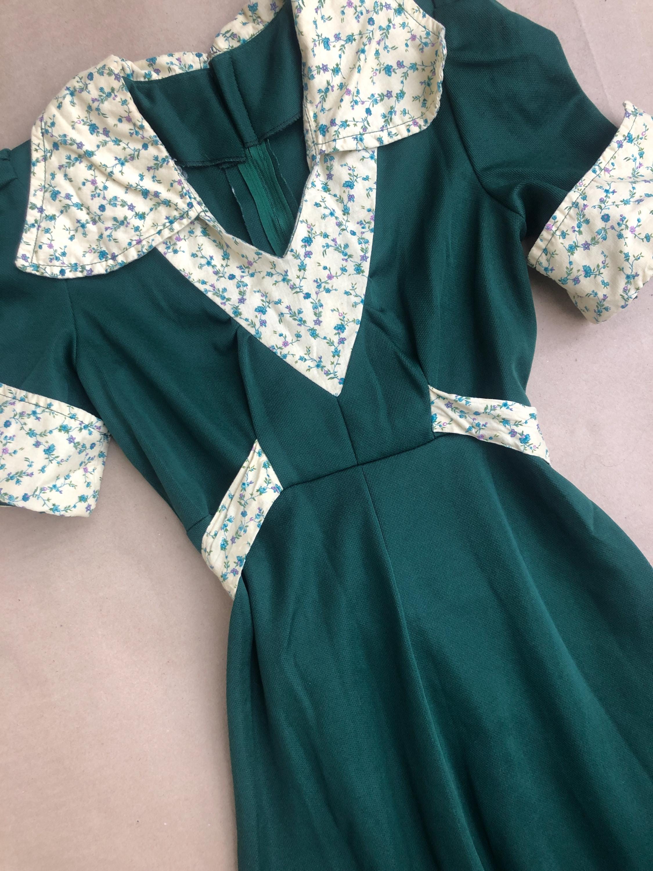 Robe Vintage Des Années 60-70 En Jersey Vert - Taille 36 (S), Sans Manches, Style Maxi