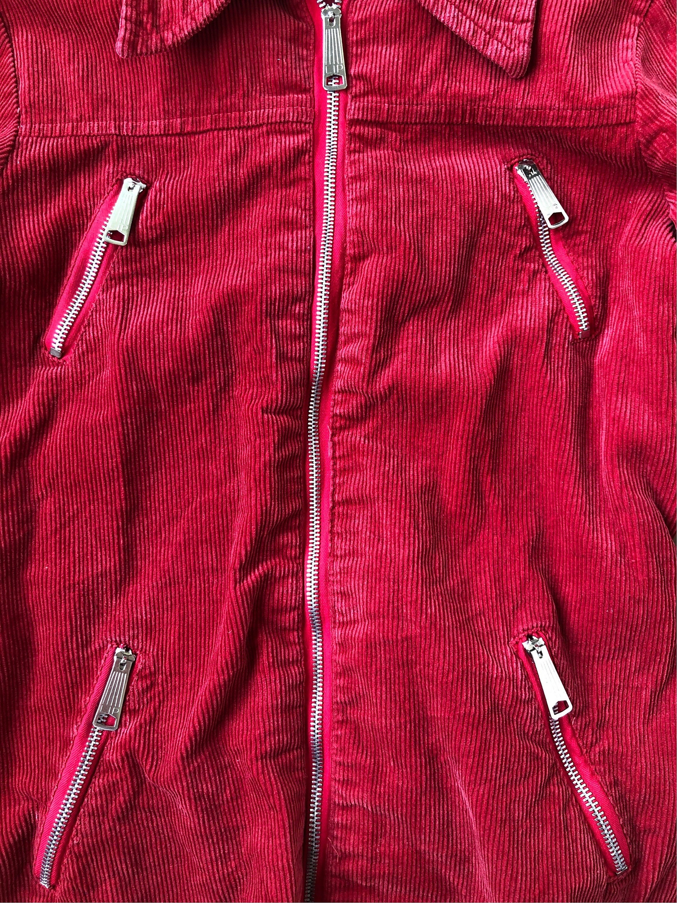 Vintage 60s / 70s Red Corduroy Jacket, Size S. Cotton, Zip Pockets