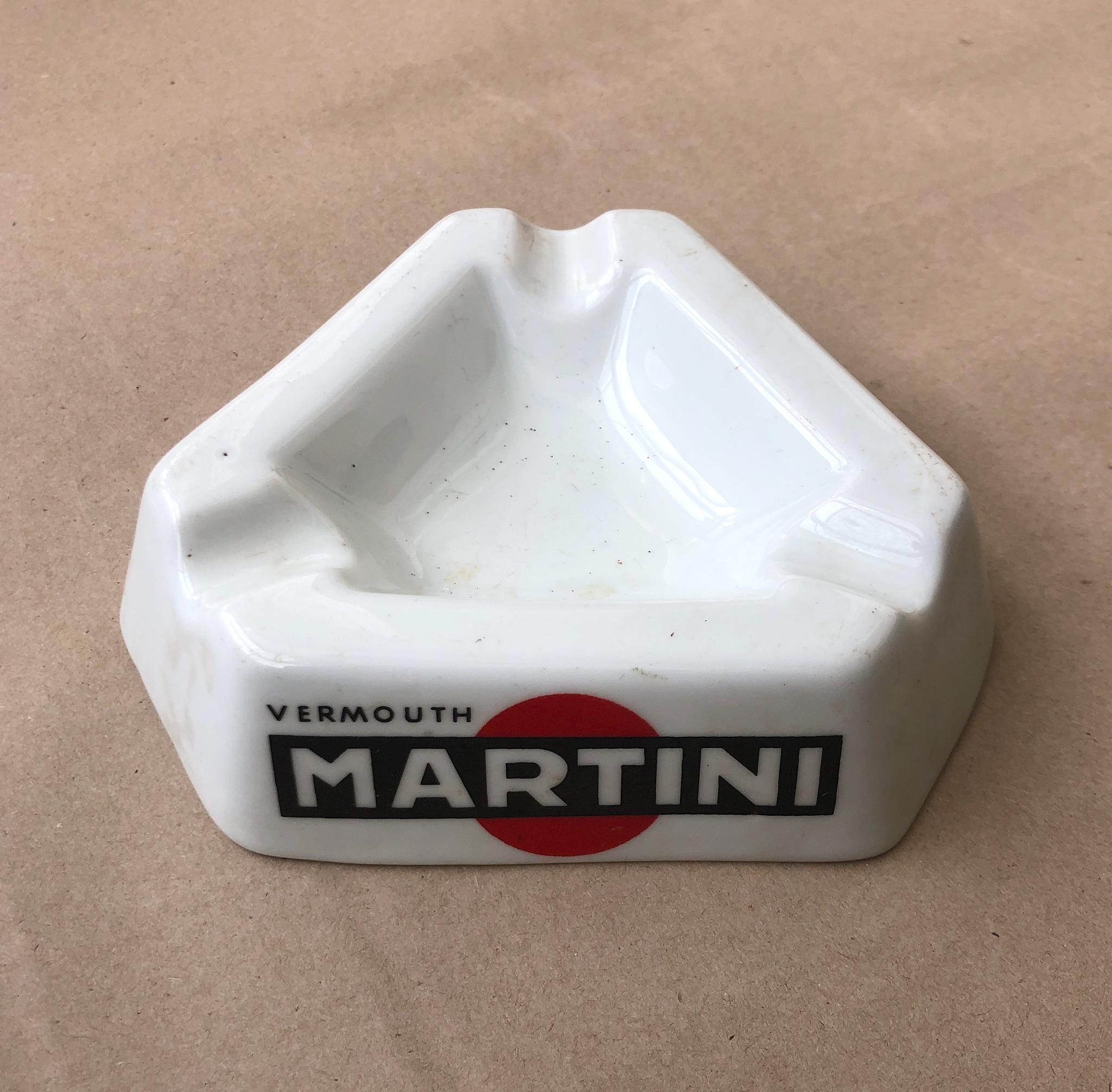 Vintage Martini Porcelain Ashtray, Made by Santa Clara, Spanish Porcelain, Barware Collectible