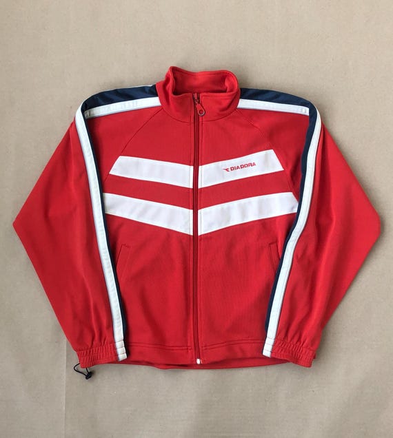 00s Diadora VCT Track Jacket Size XS-XXS Red & White Stripe 