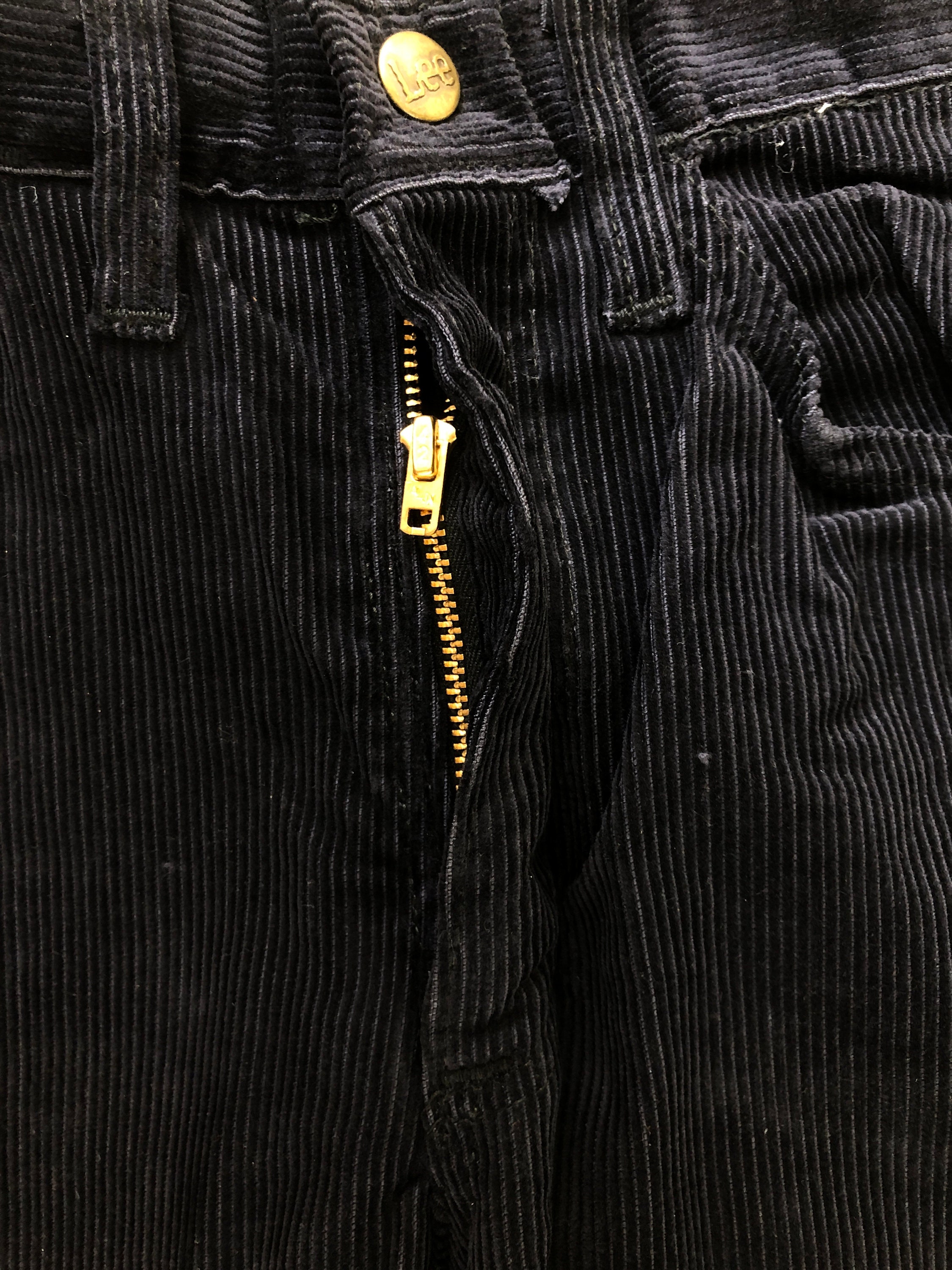 70s Vintage Kids Pant Lee Black Corduroy Size W 26 L 26 1/2