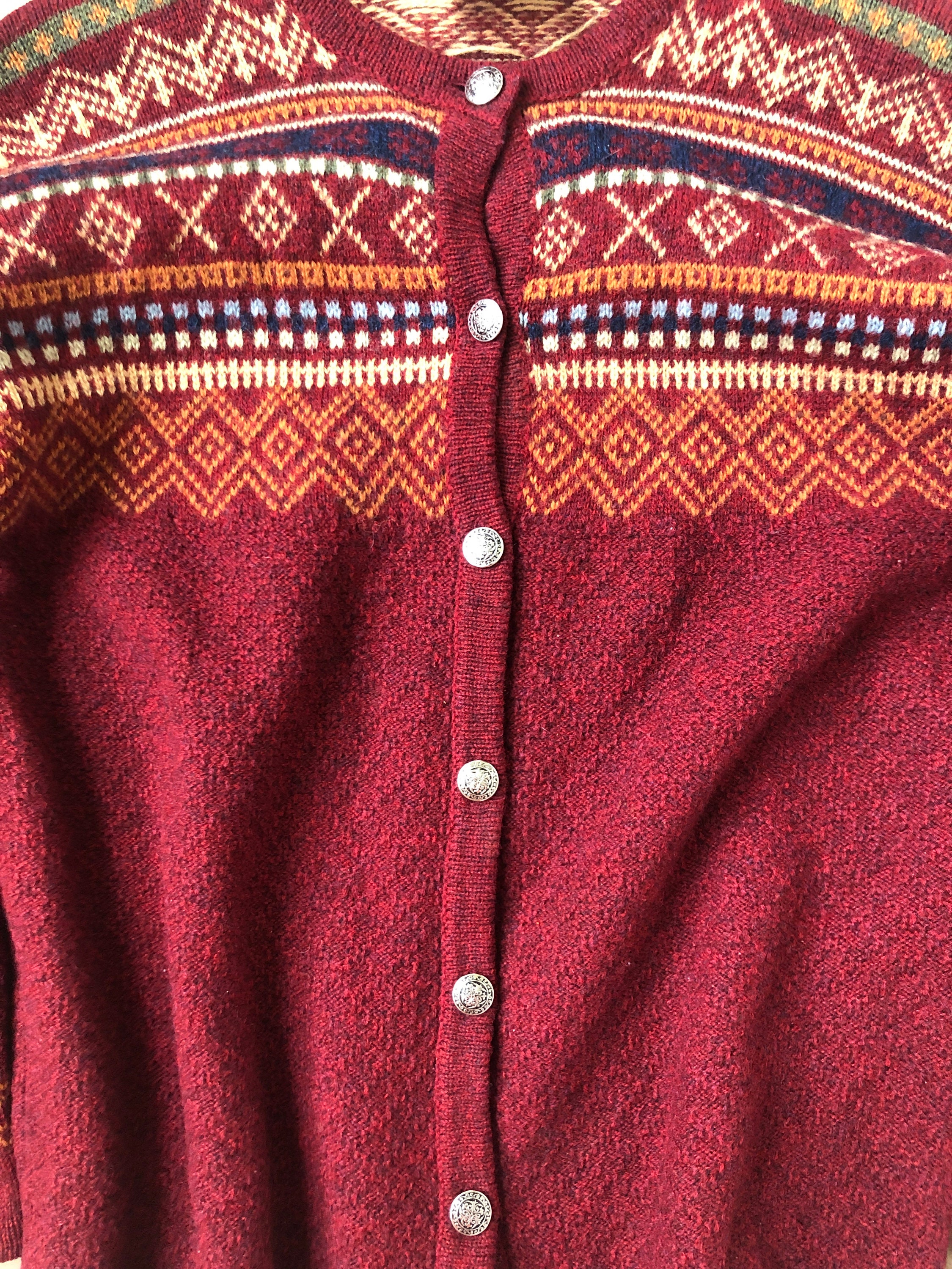 Vintage Wool Cardigan Size L Shetland Wool Knit Jacket