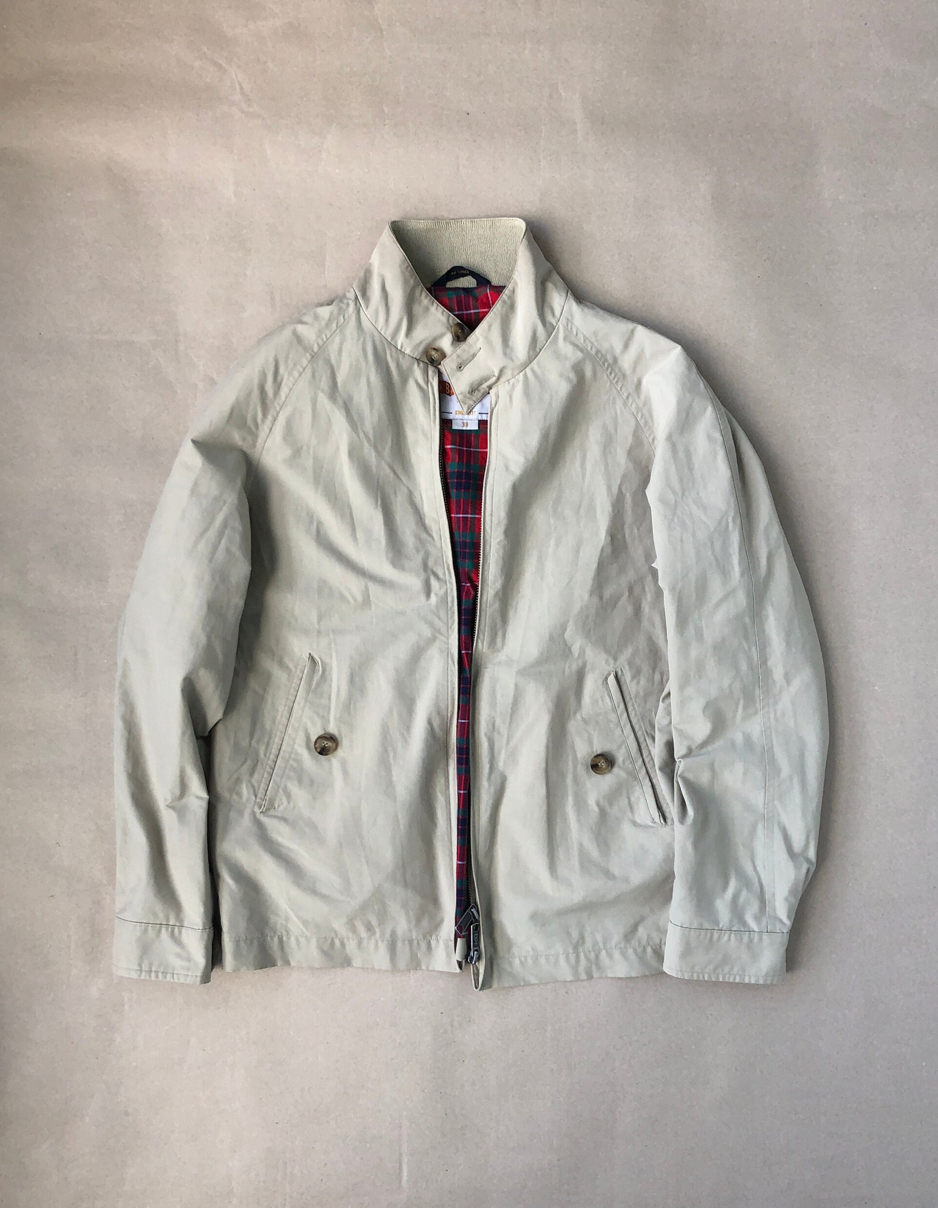 80s Plain Navy Blue Harrington Jacket - Men's Large Short