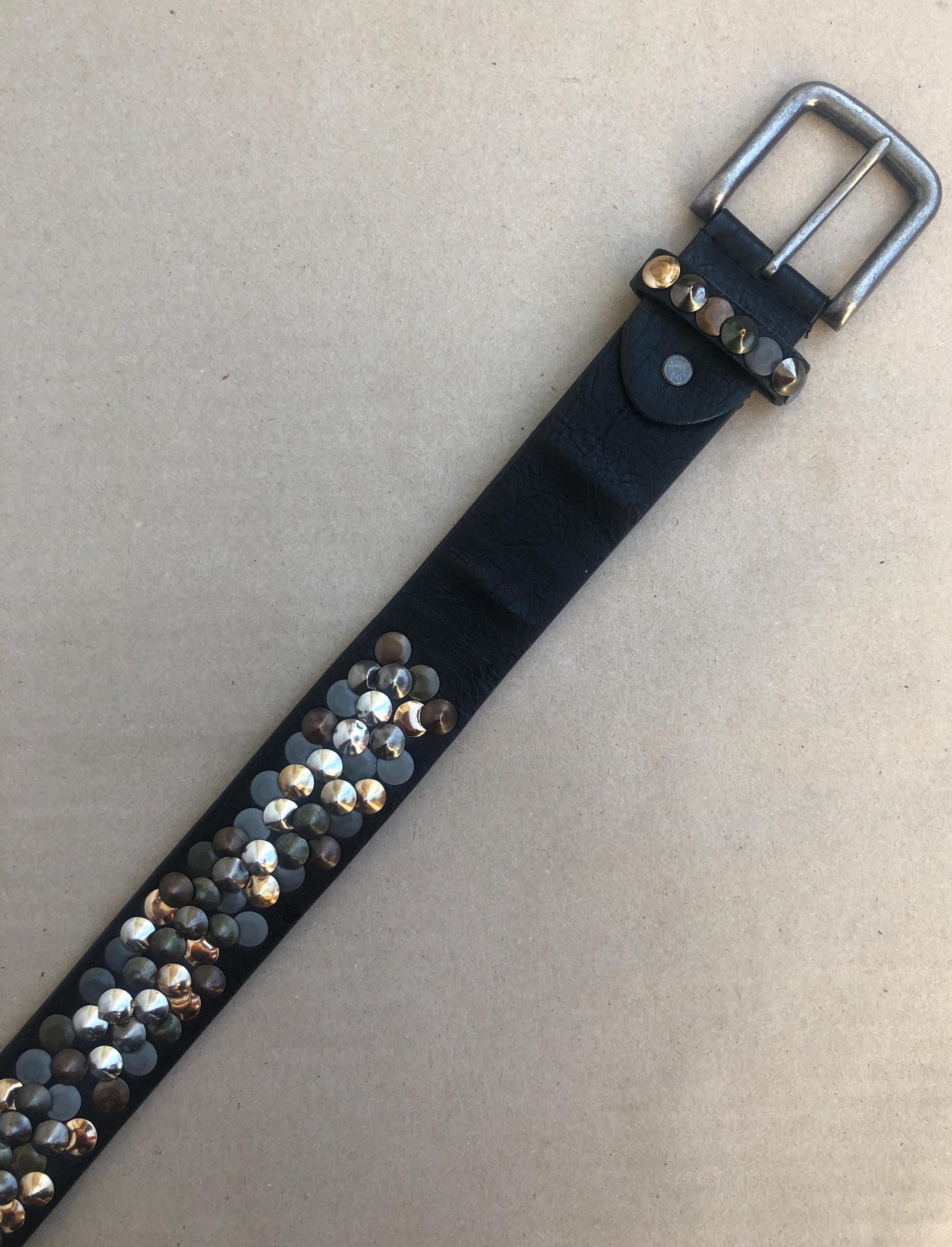 Studded, Black Faux Leather Belt. Length, Buckle - Mid Hole, 86.5 
