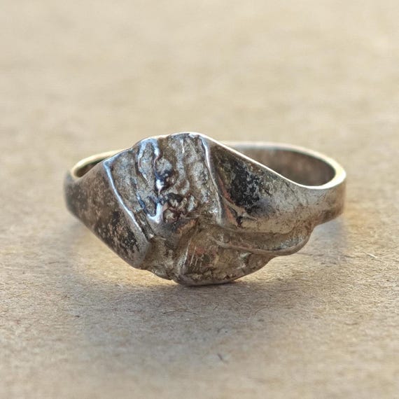 Mid-Century Brutalist Ring, Solid 925 Sterling Si… - image 2