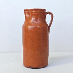 Rustic Terracotta Pottery Jug with Handle and Pouring Spout, 21 cm Tall Pitcher Vase