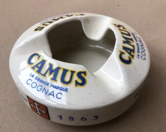 Vintage Arabia Porcelain Ashtray, Camus La Grande Marque Cognac Motif, Made in Finland, Barware Collectible