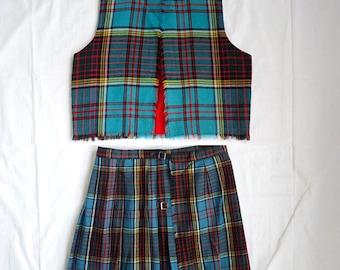Conjunto de kilt y chaleco de tartán moderno Anderson vintage, Rally Klad de los años 70, ropa de lana de las Tierras Altas de Escocia