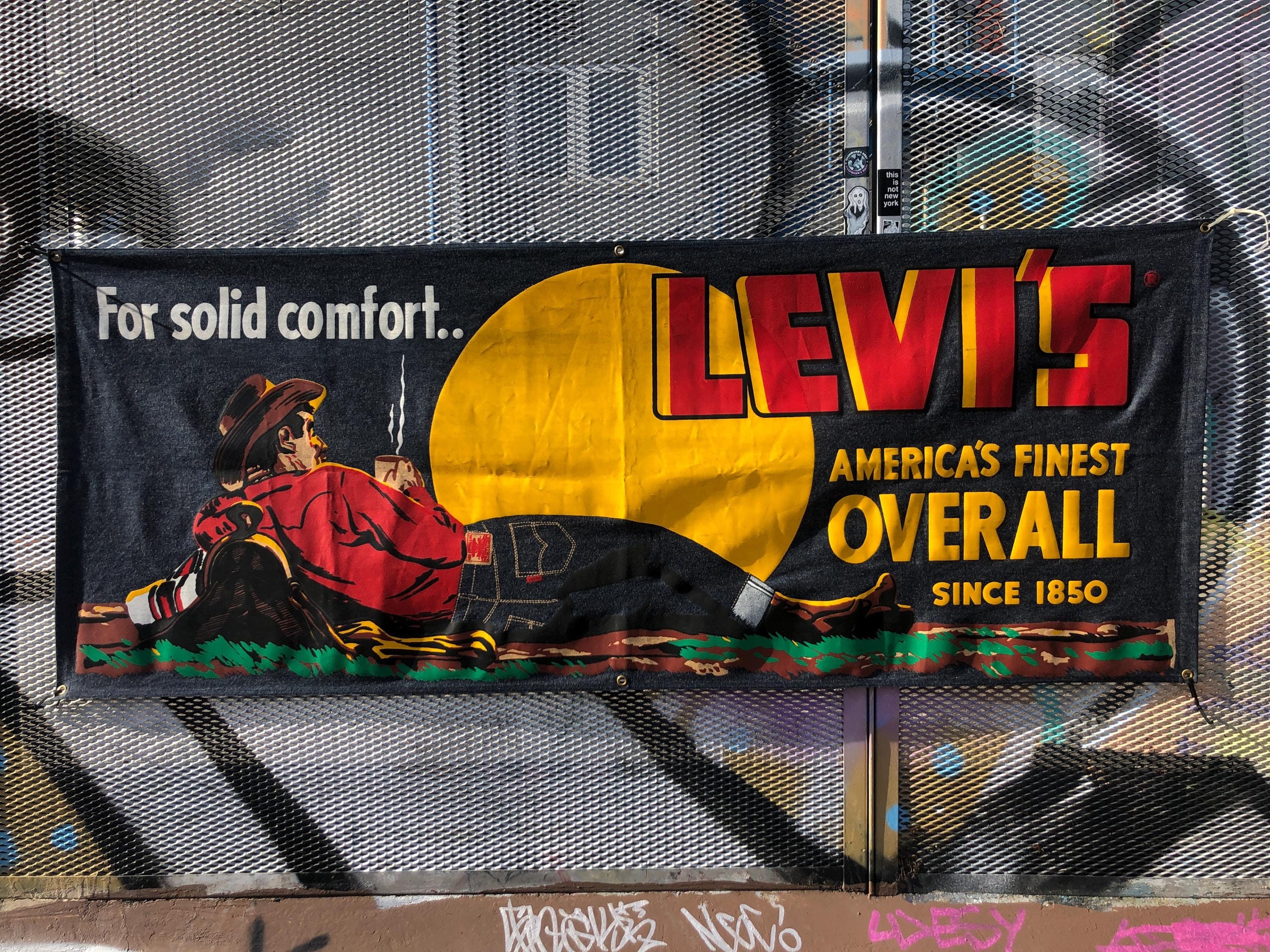 1950's RARE Levi's Commercial, Heavy Denim Silk Screen Store Banner, 'for Solid Comfort.. LEVIS America's Finest Overall Since 1850' - Etsy 1950's RARE Levi's Commercial, Heavy Denim Silk Screen Store Banner, 'for Solid Comfort.. LEVIS America's Finest Overall Since 1850' - Etsy
