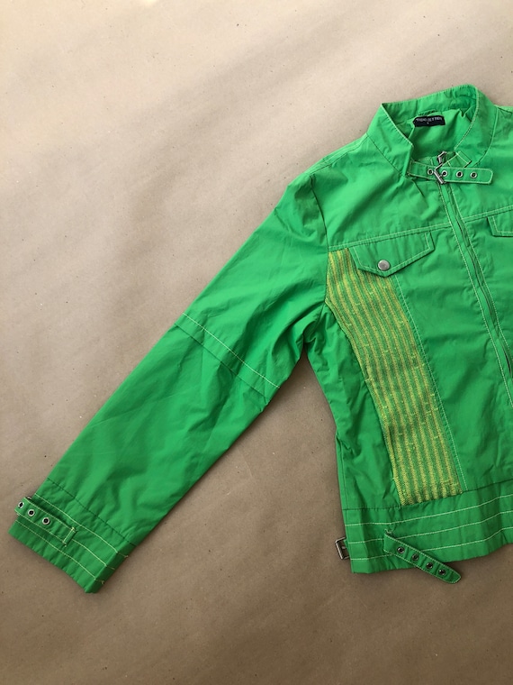 2000's Bright Green Jacket With Buckles and Yelllow Details