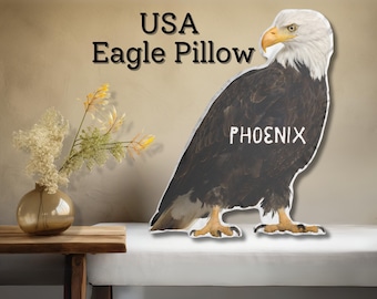 Custom Shaped Eagle Plush Pillow, Bald Eagle USA Stuffed Animal Personalized pillow decorative cushion housewarming pet lover Memorial gifts