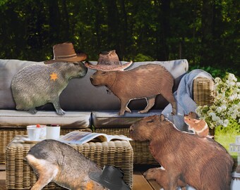 Nagetier-Capybara-Haustierkissen, Stofftier, süßes Capybara-Cowboyhut-Haustier-Plüschkissen, lustige Western-Wohnheimzimmerdekoration, Mitbewohnergeschenke für die Uni