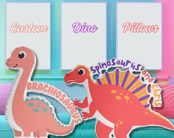 Oreiller personnalisé dinosaure Brachiosaurus Spinosaurus pour enfants, décoration dinosaure personnalisée, cadeaux pour chambre de garçons et filles, personnalisé avec le nom du dinosaure