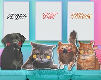 Custom Photo Angry Emoji Pet Pillow, Personalized 3D Angry Dog Cat Cushion Birthday Pillow Pet loss gifts for everyone college roommate dorm