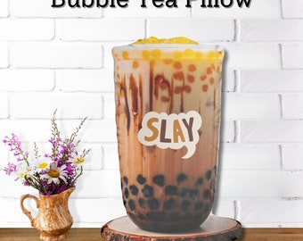 Oreiller Boba Bubble Tea Lait, Tropica Summer Rafraîchissant Bubble Pearl Tea Drink Taie d'oreiller Cadeaux décoratifs pour amateur de thé ami maman papa lui