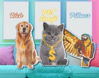 Cuscino per animali personalizzato / Cuscino Emoji / Cuscino personalizzato / Regalo commemorativo per animali domestici / Cuscino per cani ricchi / Cuscino per gatti ricchi / Regalo per gli amanti degli animali domestici / Regalo in denaro